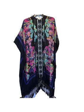 Woven Heart Black Lace Kimono or Swim Coverup, Plus Size XL